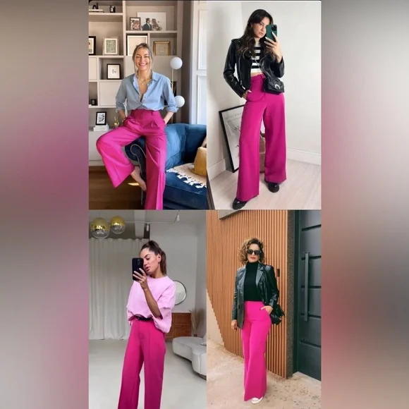 🏷️Zara Fuschia Pink Wide Leg Trouser Pants High Rise Office Siren menswear - Picture 15 of 16